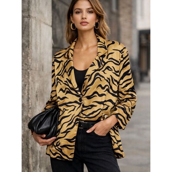 Scotch & Soda Jackets & Blazers - Scotch & Soda Amsterdam Animal Print Satin Blazer Gold Black Size L
